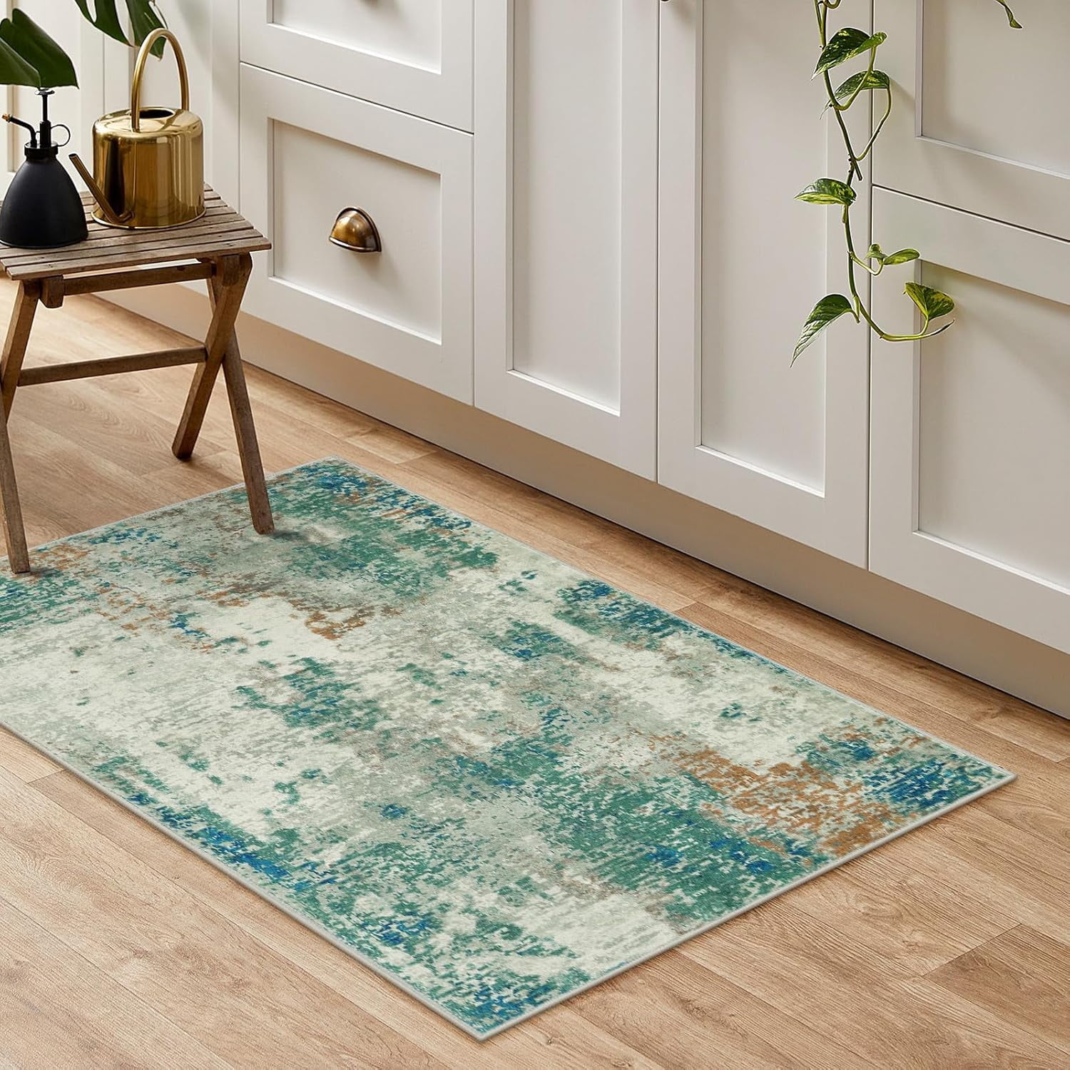 Moynesa 2'x3' Modern Abstract Area Rug,Small Bathroom Rugs Washable Entry Rug Kitchen Sink Mat, Contemporary Soft Non Slip Indoor Throw Carpet for Entryway Bedside Living Room, Green