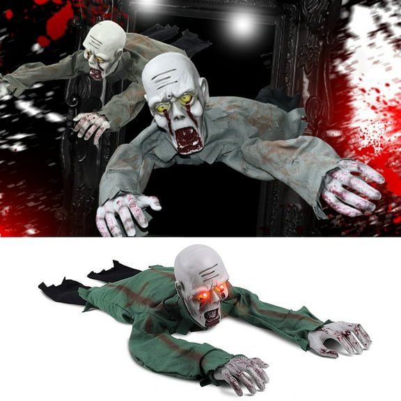 sunsanly Halloween Crawling Ghost Decoration Realistic Electric Skeleton Decor with Scary Sound Glowing Eyes Horror Theme Park Prop for Haunted House