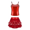 thumbnail image 2 of DPOIS Kids Girls Shiny Metallic Camisole Tank Top with Seuqins Skirted Shorts Red 10, 2 of 5