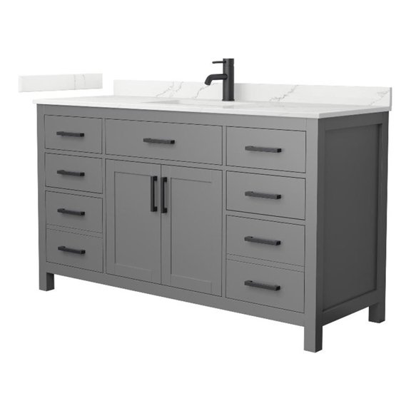 Beckett 60" Dark Gray Single Vanity & Giotto Quartz Top (1-Hole) & Black Trim