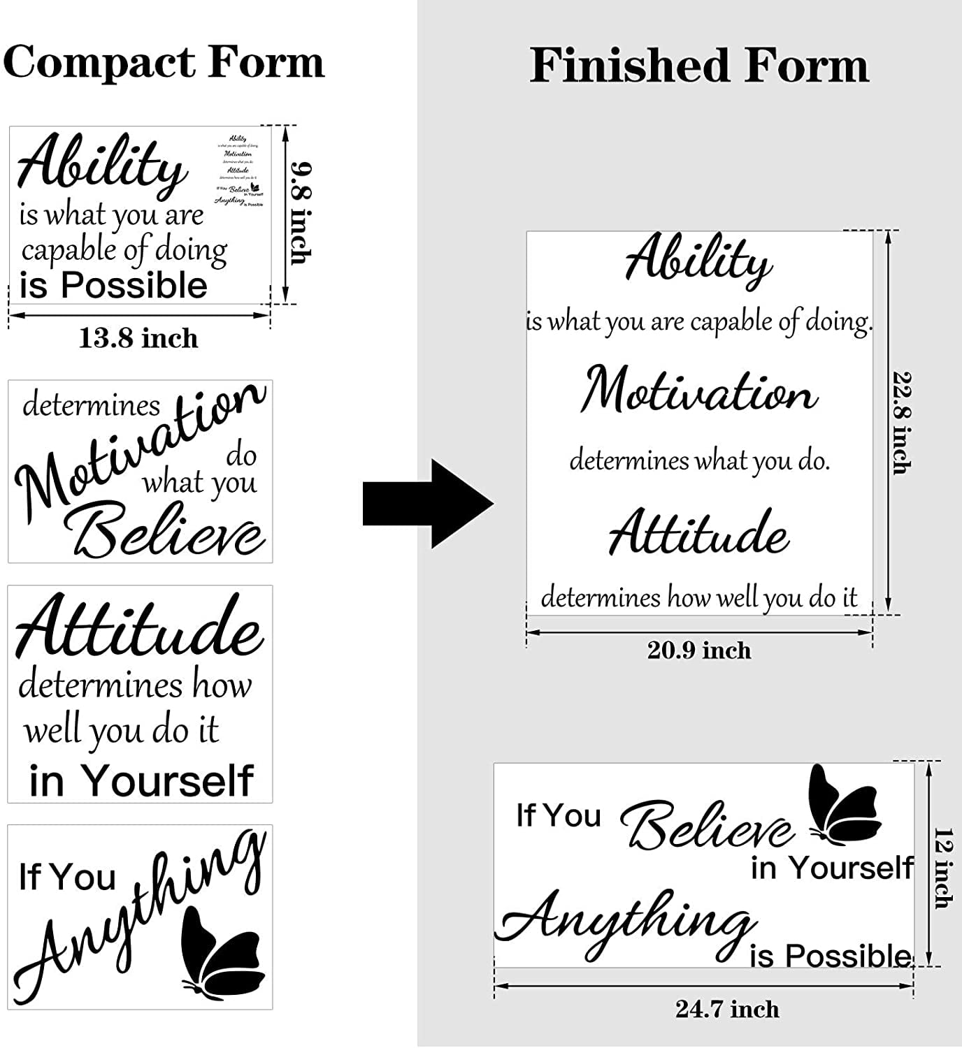 QTH Vinyl Wall Quotes Stickers Ability Motivation Attitude Believe in Yourself Inspirational Saying Home Decals Quote Home Decor for Office School Classroom Teen Dorm Room Wall Decal (Black)