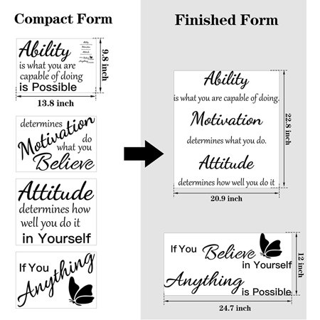 2 Sheets Vinyl Wall Quotes Stickers Ability Motivation Attitude ...