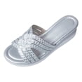 thumbnail image 1 of Bmisegm Ladies Rhinestone Shiny Beach Outside Wear Slope Heel Big Size Sandals Slippers Sandals Women Summer Silver 8, 1 of 9