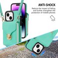 thumbnail image 5 of Allytech Wallet Case for iPhone 14, [Large Capacity] Wallet Case with Card Slots & Zipper Pocket, Premium PU Leather Metal Snap Kickstand Shockproof Case with Shoulder Strap, Mint, 5 of 9