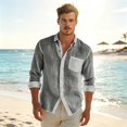 thumbnail image 6 of Mens Linen Shirt Long Sleeve Button Down Casual Loose Fit Breathable Summer Top Solid Color Lightweight Beach Vacation Wear for Men Gray M, 6 of 8