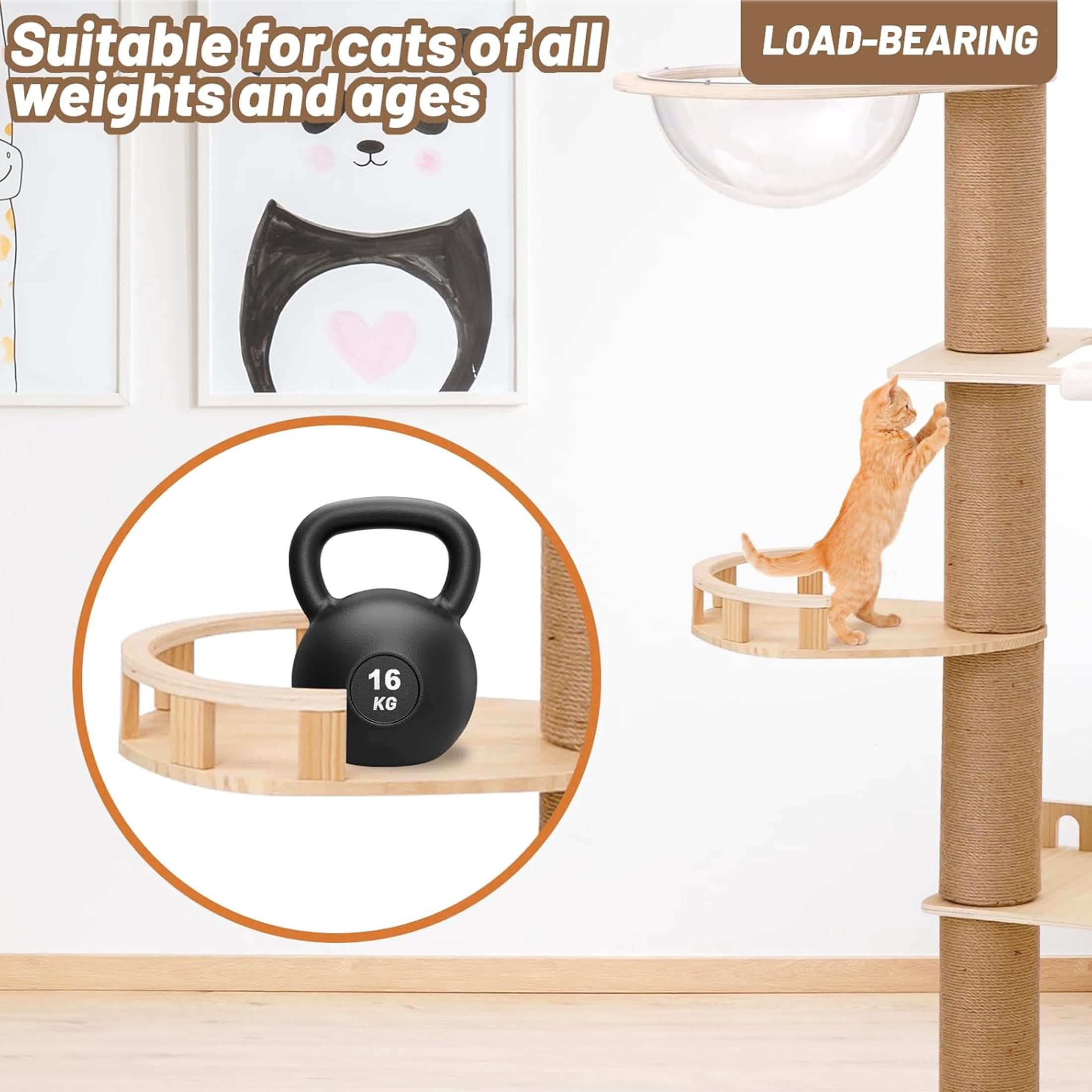 Ealing Floor to Ceiling Cat Tree, Height Adjustable 7-Tier Tower 98-102", Wooden Pet Tree with 7 Sisal Scratching Post for Indoor Cats-