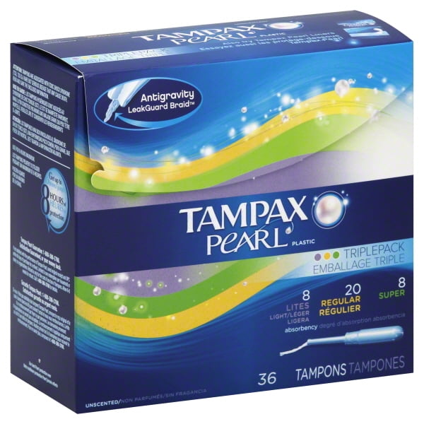 Tampax Pearl Tampons with Plastic Applicator, Triplepack, 36 Ct