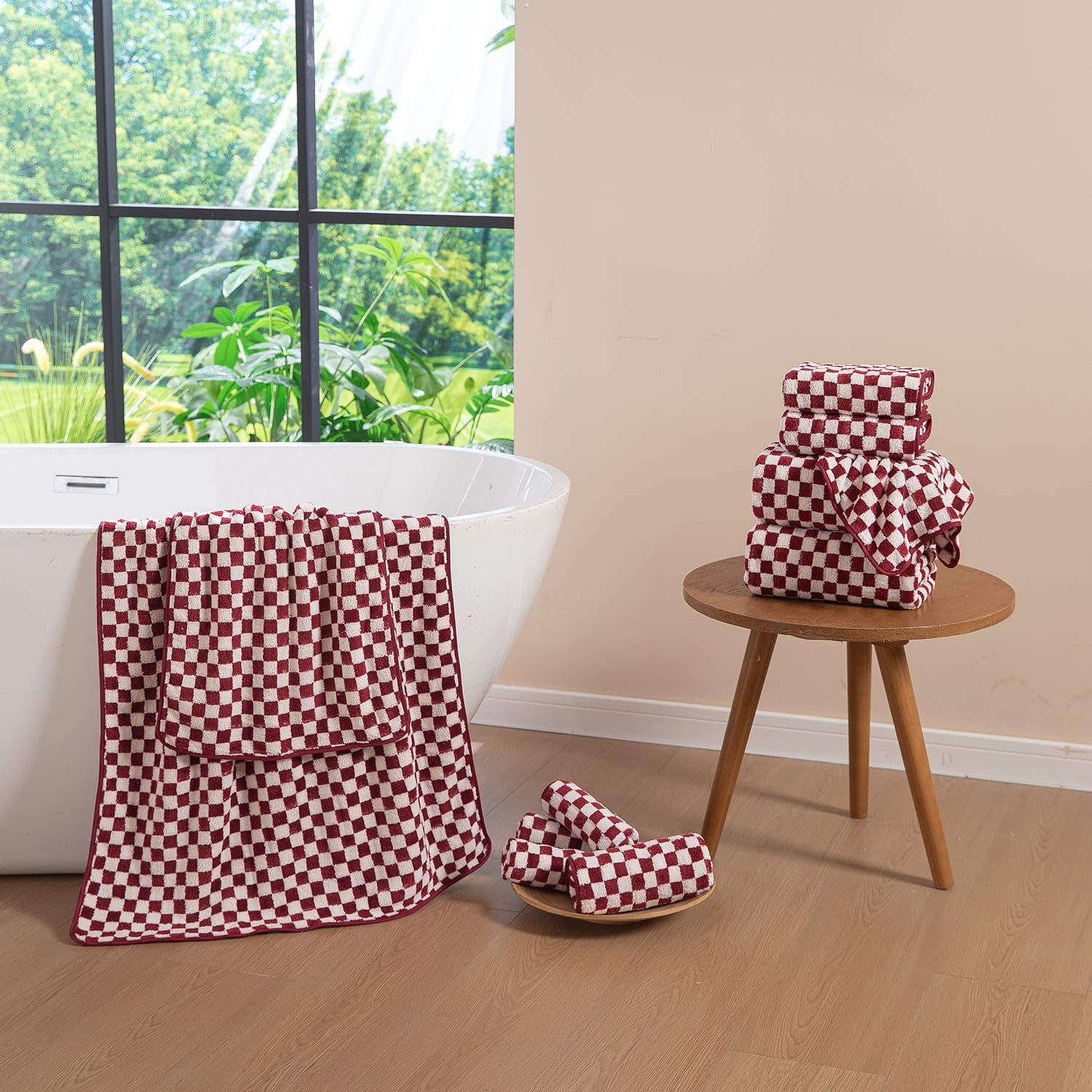 Beartech 12 Piece Microfiber Bath Towel Set:4 Bath Sheet Towels,4 Hand,4 Washcloths Ultra Soft & Absorbent,Quick Dry & Less Lint Shower Towels Set For Bathroom Hotel-Burgundy