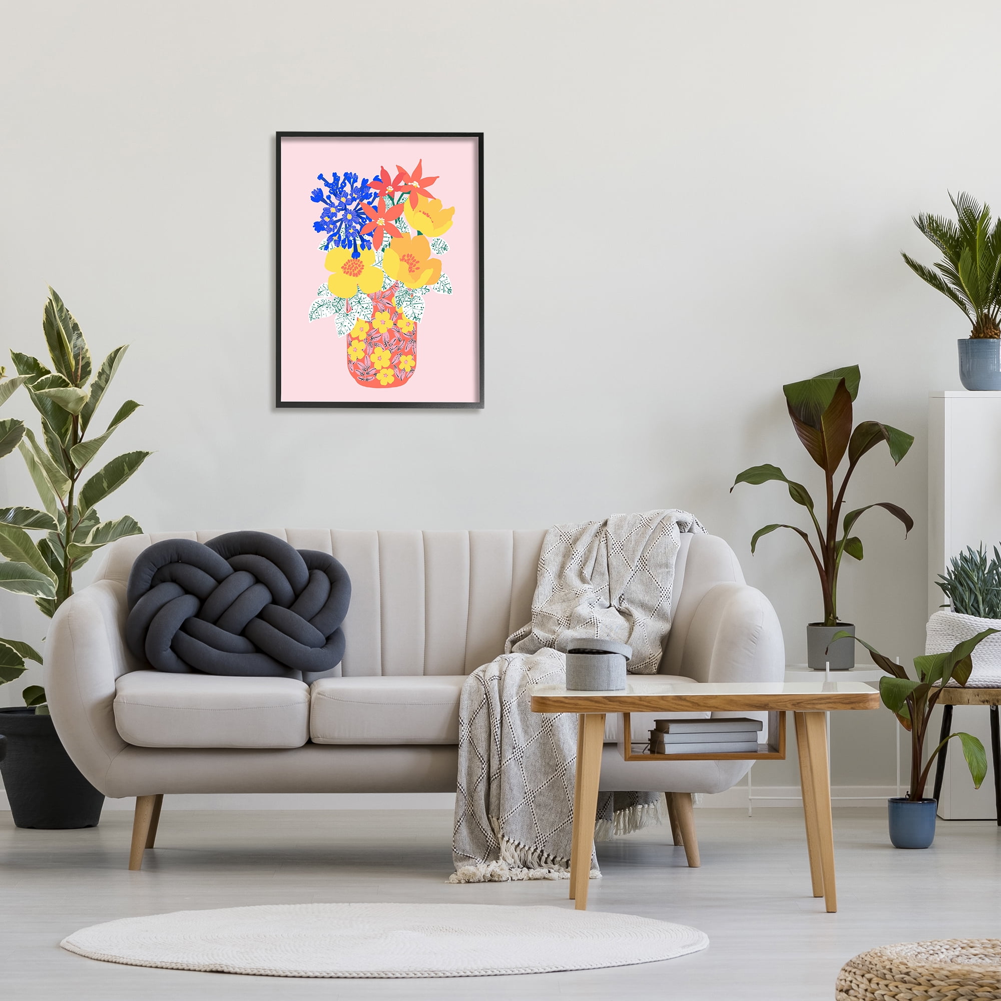 Stupell Industries Modern Patterned Flowers Botanical & Floral Painting Black Framed Art Print Wall Art, 24 x 30