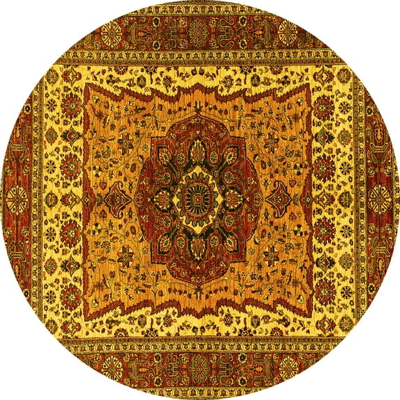 Ahgly Company Indoor Round Abstract Yellow Modern Area Rugs, 8' Round