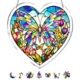thumbnail image 4 of Yangka Heart Shaped Rainbow Butterfly Acrylic Puzzle Suncatcher, Stained Glass Style Window Hanging, Floral Home And Garden Decor, Birthday Gift, 4 of 4