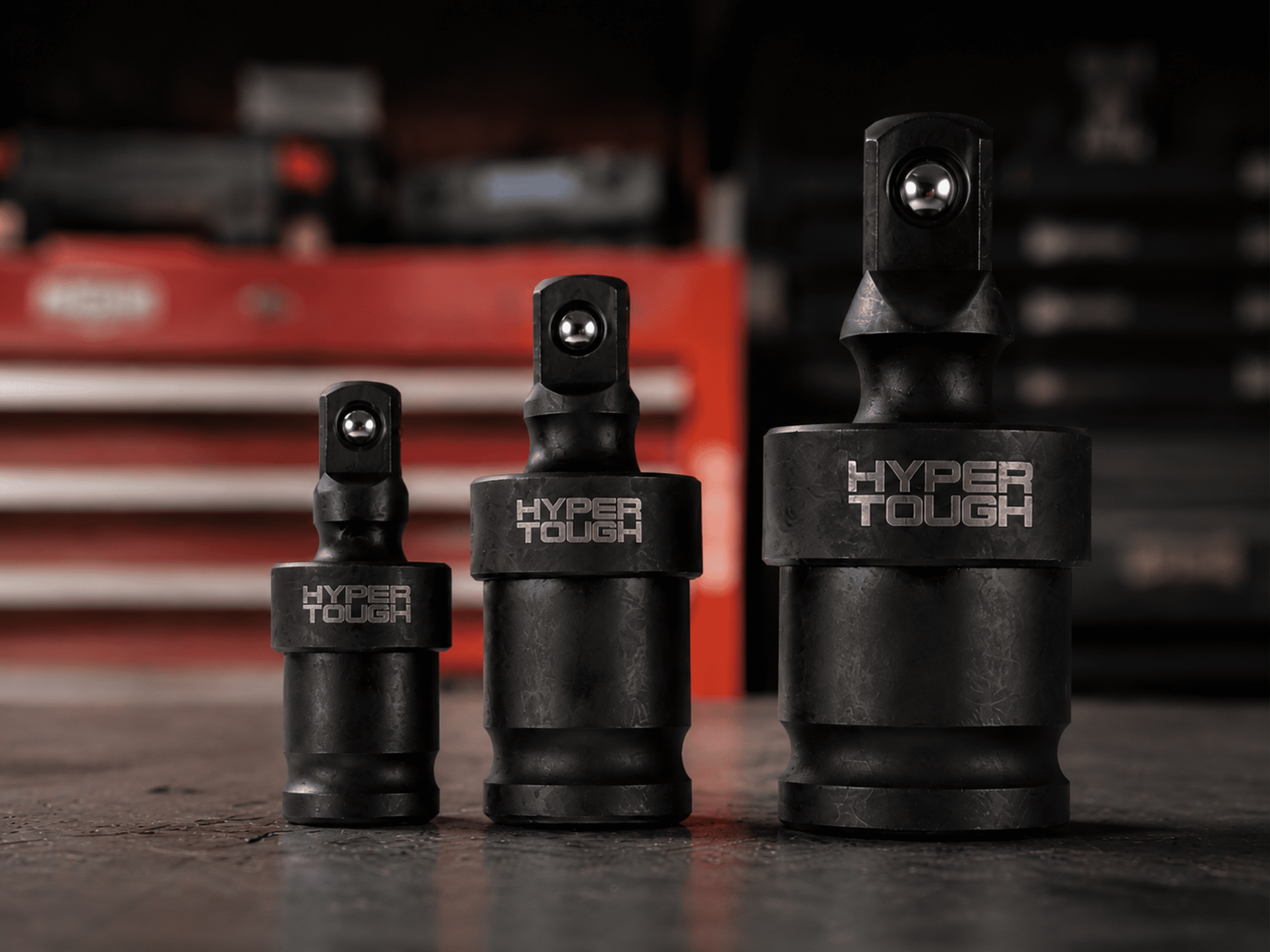 Hyper Tough Impact Swivel Joint Adapter Set, 1/4", 3/8" & 1/2" Drive, 3-Piece Socket Adapter Kit