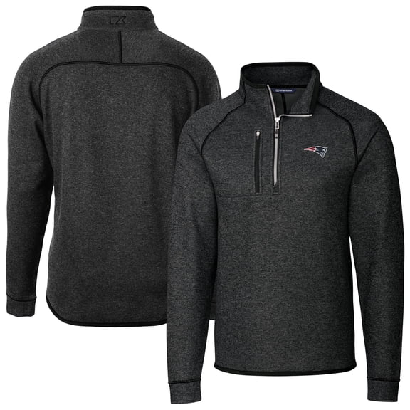 Men's Cutter & Buck Heather Charcoal New England Patriots Big & Tall Mainsail Sweater-Knit Half-Zip Jacket