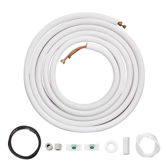 VEVOR 25FT Mini Split Line Set, 1/4" & 3/8" O.D Copper Pipes Tubing and Triple-Layer Insulation, for Air Conditioning or Heating Pump Equipment & HVAC with Rich Accessories (27ft Connection Cable)