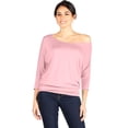 thumbnail image 2 of Tops Dolman para mujer con hombros descubiertos, cintura con bandas, mangas 3/4, camisetas de talla regular y grande (talla XL, rosa bebé), 2 of 6