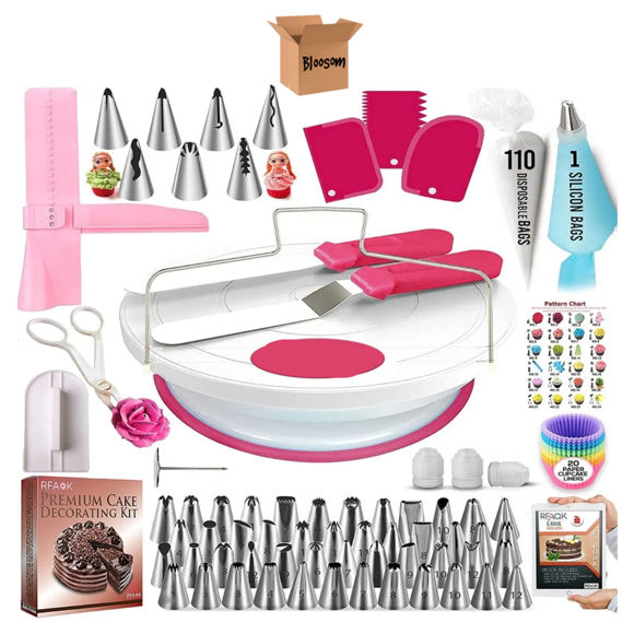 Juego De Boquillas, Bloosom Base, Espátula P/pasteles, 200 Piezas Blanco con Rosa