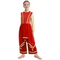 thumbnail image 2 of Doomiva Kids Girls Lyrical Praise Dance Outfit Long Sleeve Irregular Hem Worship Gold Trim Dress with Wide Leg Pants Red 16, 2 of 6