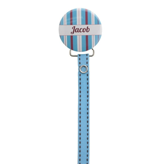 Personalized Name Blue and Brown Striped Pacifier Clip