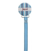 Personalized Name Blue and Brown Striped Pacifier Clip