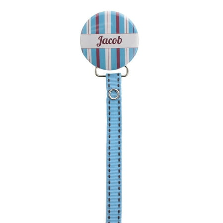 Personalized Name Blue and Brown Striped Pacifier Clip