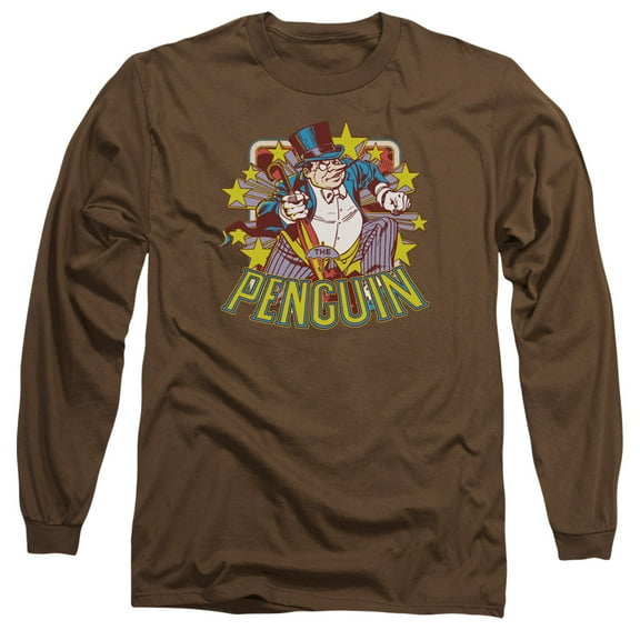 DC Comics Penguin Stars Long Sleeve Adult 18/1 T-Shirt Coffee