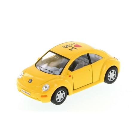 I Love New York Volkswagen New Beetle Hard Top, Yellow - Kinsmart 5028W-ILNY - 1/32 Scale Diecast Model Toy Car