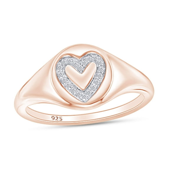 1/20 Carat CT Round Cut White Natural Diamond Heart Outline Signet Engagement Ring In 14k Rose Gold Over Sterling Silver For Womens Ring Size-6