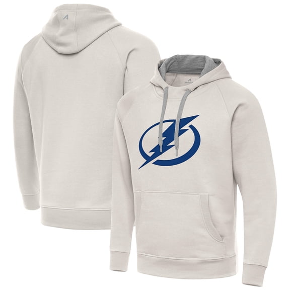 Men's Antigua Cream Tampa Bay Lightning Big Logo Victory Pullover Hoodie
