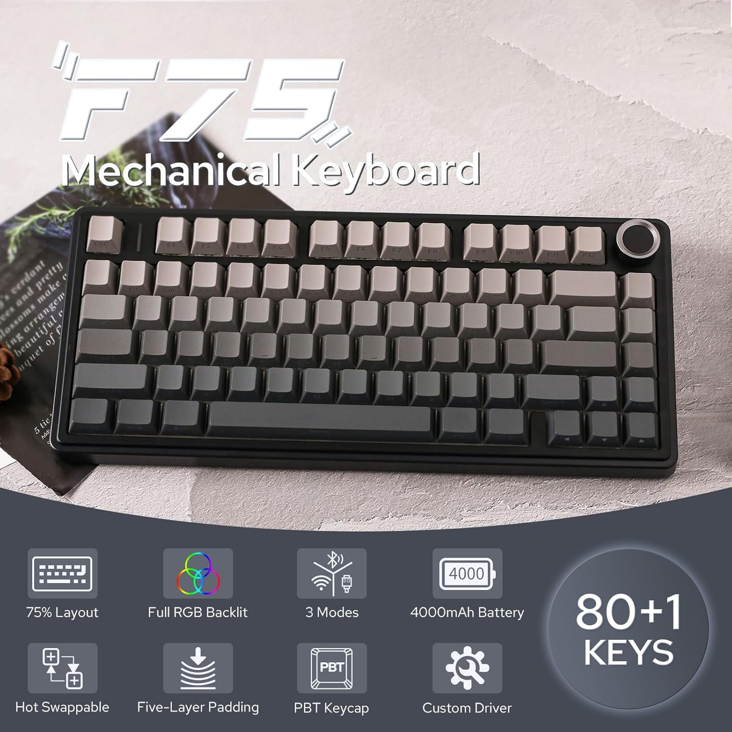 AULA F75 Wireless Mechanical Keyboard(Black)