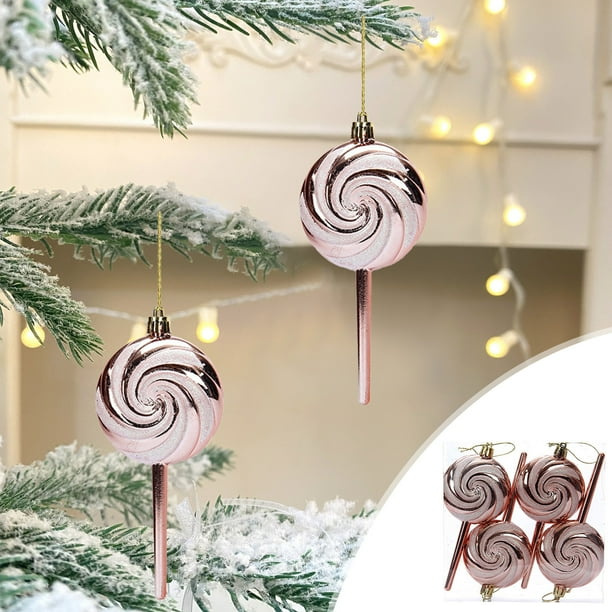 Adornos de piruleta para árbol de Navidad - colgantes en forma de caramelo en pack de 4 • Decoraciones de plástico para Navidad • Accesorios para árbol festivo de 5,5 pulgadas