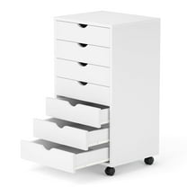 7 Drawer Mobile File Cabinet Under Desk Storage Organization with Wheels Vertical Filing Chest Rolling Wood Small Desk Printer Stand for Home Office, White