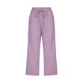 thumbnail image 2 of Baqcunre Work Pants For Women Women High Waisted Wide Leg Pants Drawstring Elastic Trousers Comfy Straight Leg Long Pants With Pockets Linen Pants Pants For Women Purple M, 2 of 6
