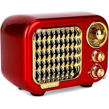 Retro Bluetooth Speaker Red Vintage Style with FM Radio Strong Bass Enhancement Loud Volume AUX TF Card MP3 Player