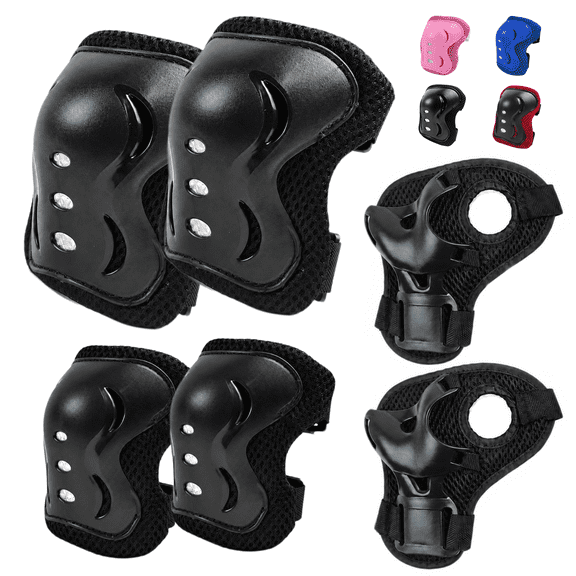 WLGJL kids Safety Protective Gear Set for Ages 6-15 Years, Adjustable Knee Pads, Elbow Pads, Wrist Guards for Boys Girls Youth Skateboard, Roller Skating, Scooter, Cycling,Black