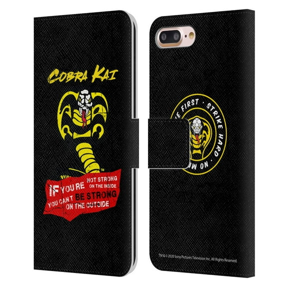 Head Case Designs Officially Licensed Cobra Kai Composed Art Be Strong Logo Leather Book Wallet Case Cover Compatible with Apple iPhone 7 Plus / iPhone 8 Plus