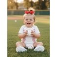 thumbnail image 4 of BemeyourBBs Newborn Baby Baby Girls Baseball Outfits Cute Summer Romper Clothes Short Sleeve Round Neck Baseball Themed Embroidery Bodysuit and Headband Set, 4 of 9