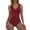 Red, variant on Women's V Neck One Piece Swimsuit Mesh Panel Tummy Control Ruched Slimming Bathing Suit Vintage