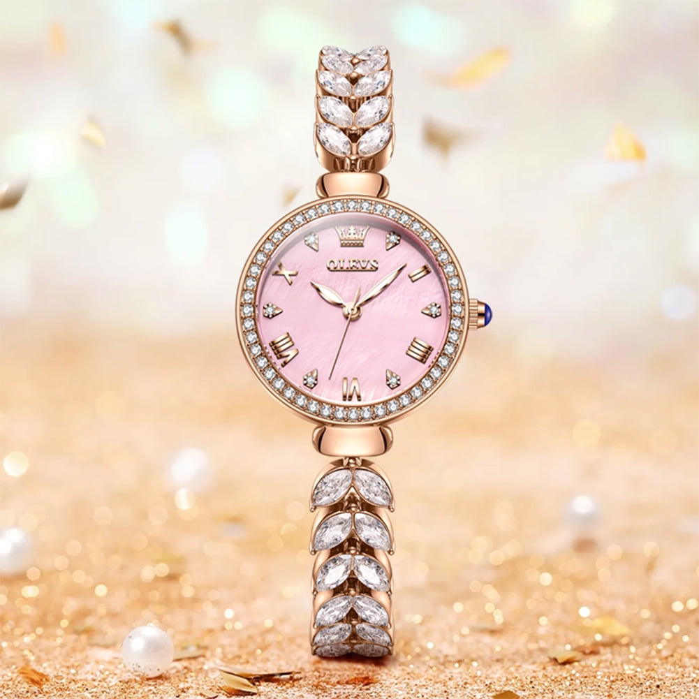 OLEVS Watches for Women Fashion Dress Analog Quartz Rose Gold Plated Stainless Steel Waterproof Luminous Luxury Ladies Watches Women Wrist Watches Gift Relojes para Mujer Pink/Purple/Green/Blue