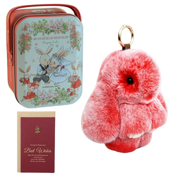 Cute Plush Bunny Keychain Stuffed Animal Keychain Lovely Car Key Chain (Red)