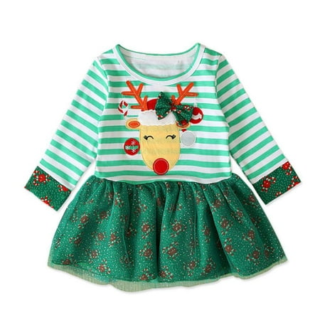 

Christmas Dress for Toddler Baby Girls Cotton Long Sleeve Reindeer Prints Christmas Princess Tutu Dress 1-6T