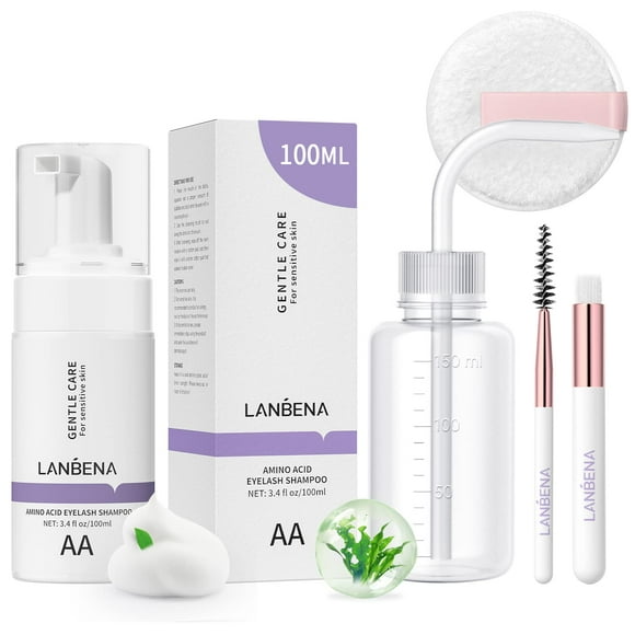 Lanbena Lash Shampoo Kit For Lash Extensions 100Ml Eyelash Extension Cleanser Amino Acid Lash Wash Soap Mousse Bath For Sensitive Skin Eyelid Foam For Makeup Mascara Remover Paraben & Sulfate Free