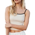 thumbnail image 3 of xiaxaixu Women's Basic Crop Cami Tops, Sleeveless Spaghetti Strap Contrast/Solid Color Camisole, 3 of 8