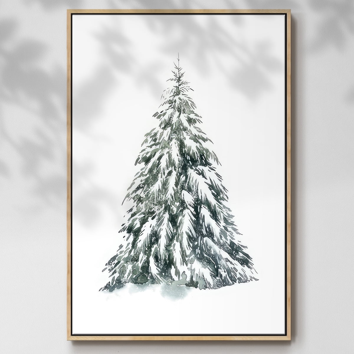 Blue Spruce I - Framed Gallery Wrapped Holiday Canvas - 17 x 25 - Natural Wood Frame