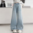 thumbnail image 4 of JAJAHO Girls Wide Leg Jeans Cute Heart Embroidery Elastic Waist Casual Demin Pants With Pockets For Kids 5-16Y Soft Trousers, 4 of 9