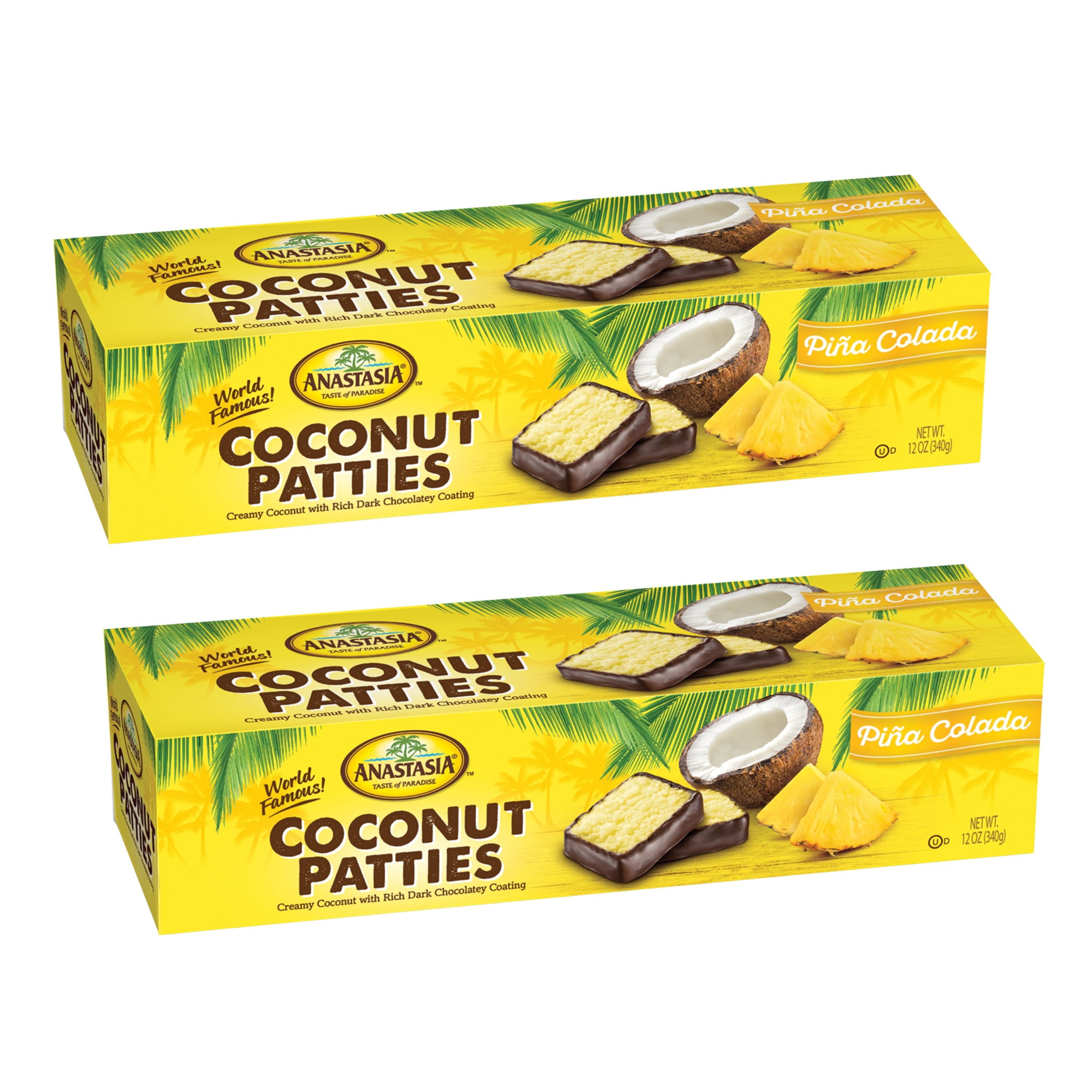 Anastasia Coconut Pina Colada,  Flavor, Coconut Candy, Florida Candy, Pina colada Coconut Patties, Dark Chocolate, 12 oz Pack, Original Recipe, Pack of 2, Tropical Treats