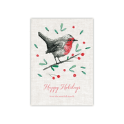 Personalized Holiday Card - Robin Redbreast - 5 x 7 Flat