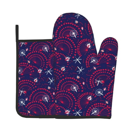 

Tebeau Dandelions Flowers With Dragonflies Print Oven Mitts and Pan Racks 2-Piece Set Kitchen Oven Mitts and Pan Racks Heat Resistant 500 °F for Baking and Cooking