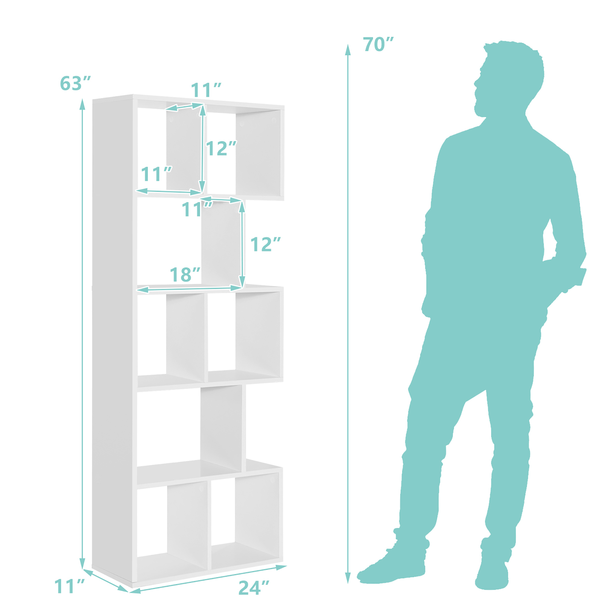 Costway 63'' Wooden 5-Tier Geometric Bookshelf S-shaped Display Shelf Stand Room Divider White - image 3 of 10