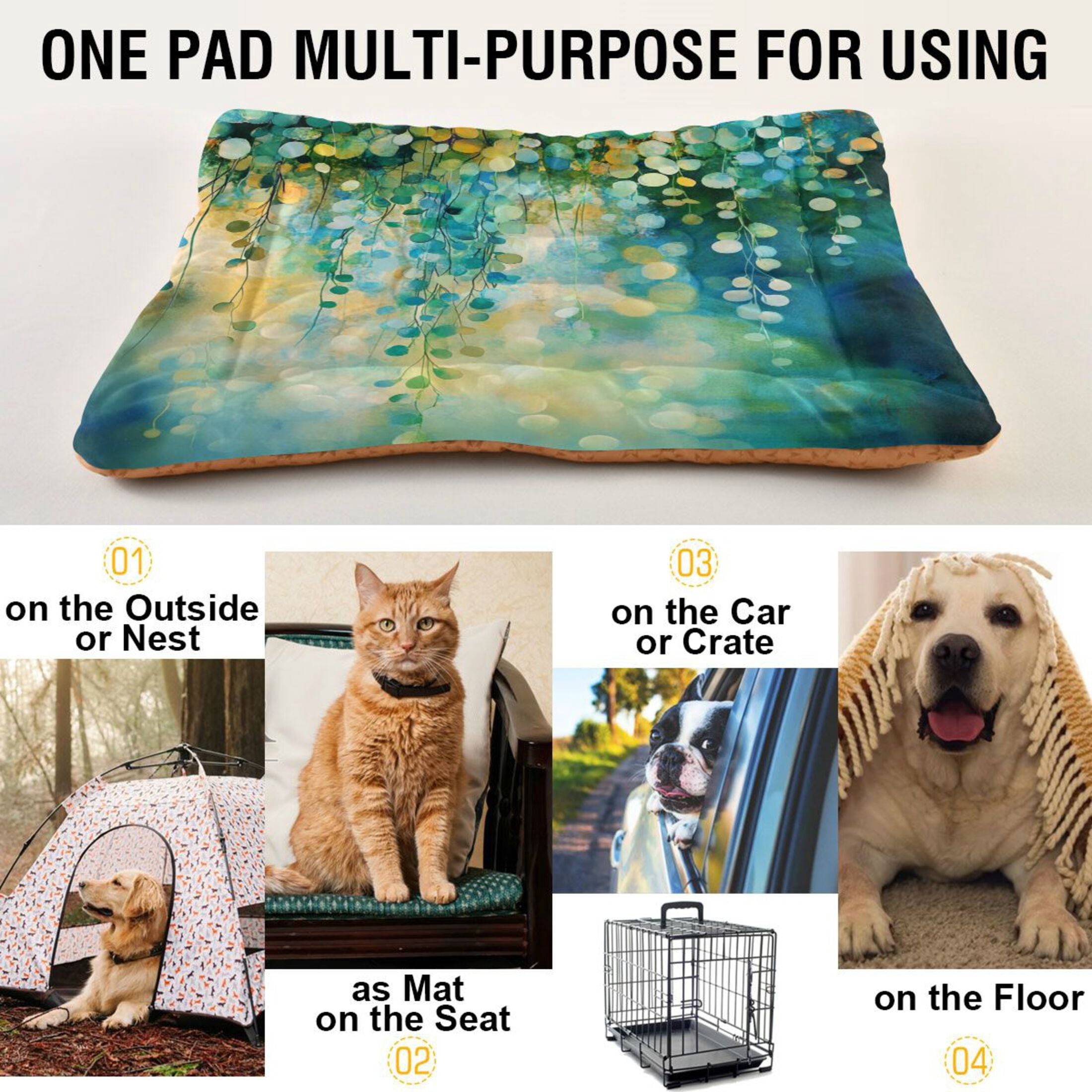 Qxltty Green Flower Leaves Ped Pad Wear-resistant and Hard to Bite Through Sleeping Pad for Small Medium Large Dogs Winter Pet Bed 36×24in