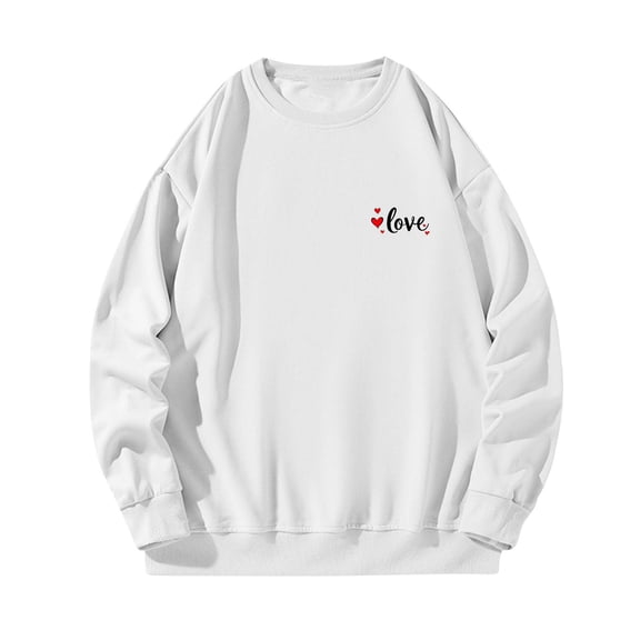 Mens Sweatshirts Valentines Day Printed Graphic Casual Long Sleeve Crewneck Loose Fit Pullover Shirts (M, White)